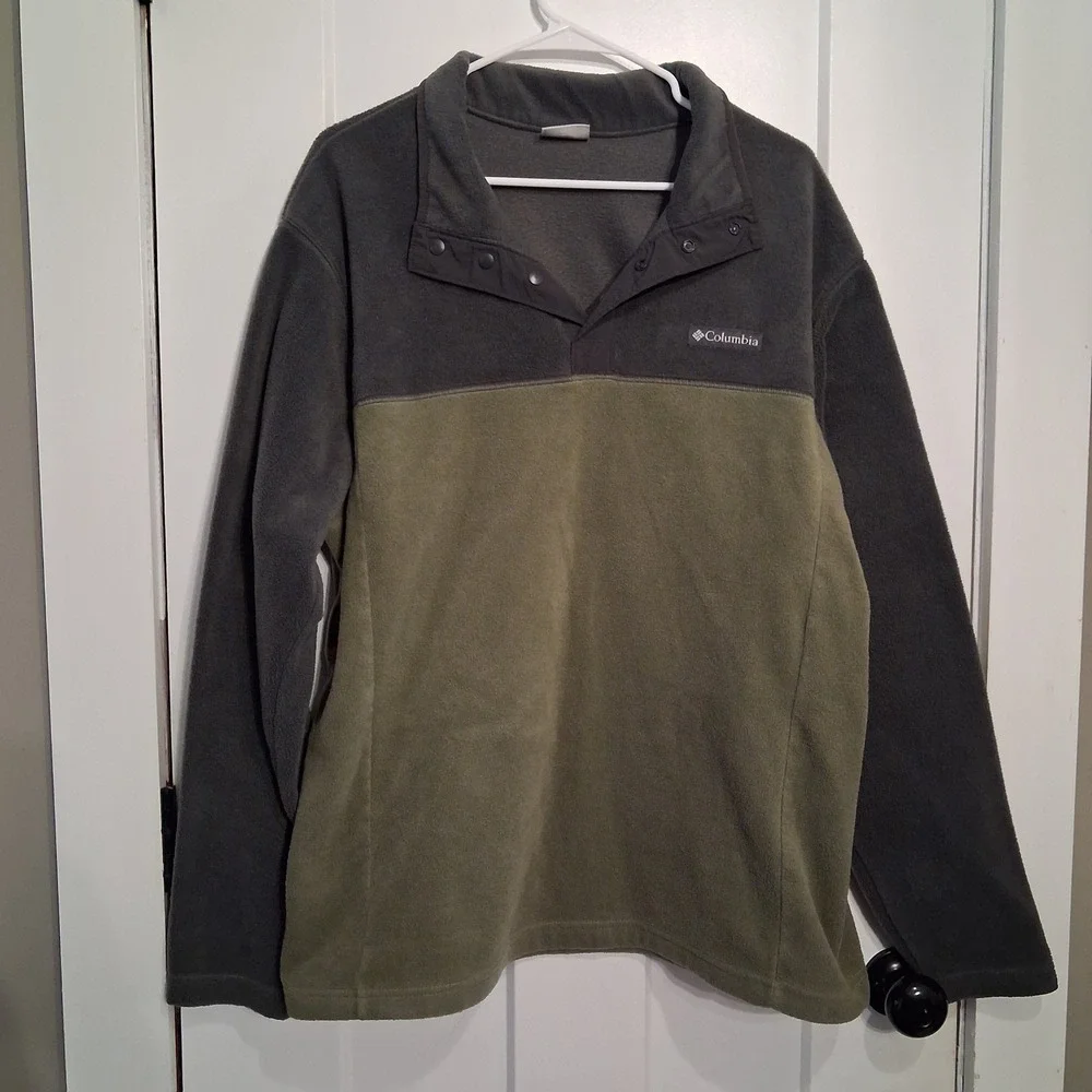 Columbia Fleece Pullover Men XL Green Grey Snap Neck AM0251 Steens Mountain Top